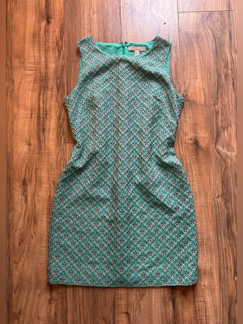Banana Republic Teal Italian Fabric Jacquard Shift Dress 2P
